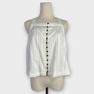 Anthropologie White Cotton Button Front Tank Size Small